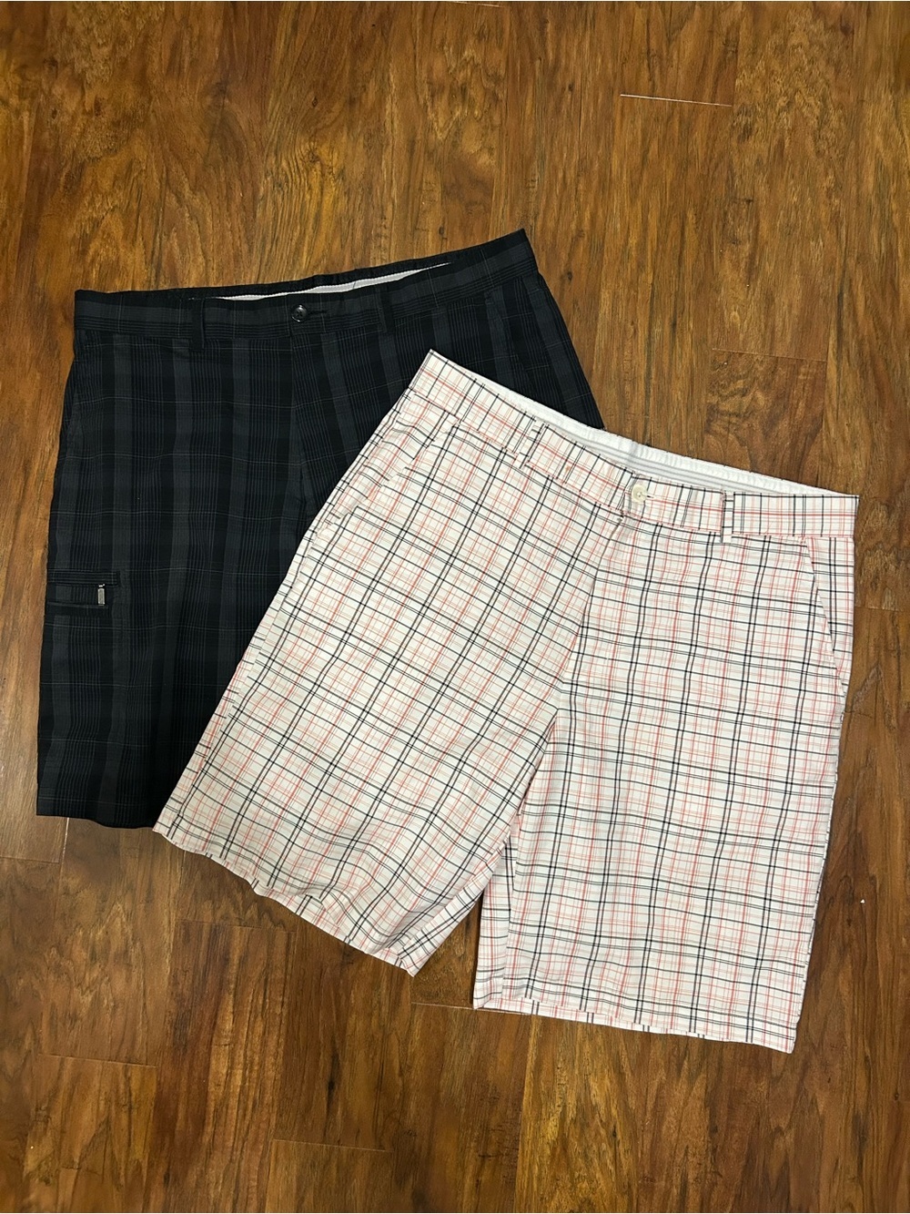 Men's Plaid Shorts With Pockets Casual Golf Leisure Summer Cotton Bundle of Two